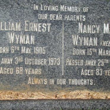WYMAN William Ernest 1905-1973 &amp; Nancy Maud PERCH 1910-1993