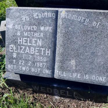 WEDDELL Helen Elizabeth 1950-1987