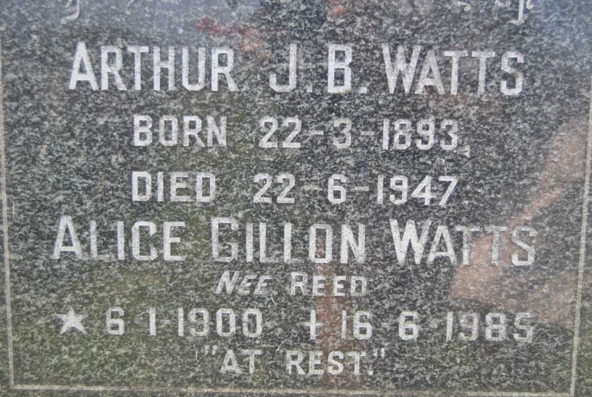 WATTS Arthur J.B. 1893-1947 &amp; Alice Gillon REED 1900-1985