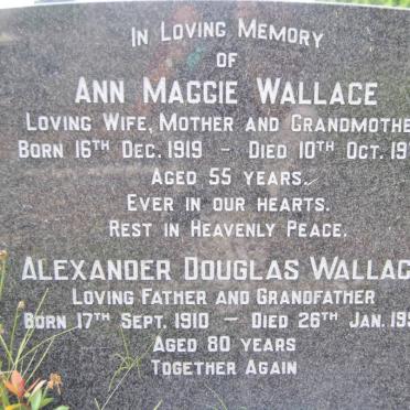 WALLACE Alexander Douglas 1910-1991 &amp; Ann Maggie 1919-1974