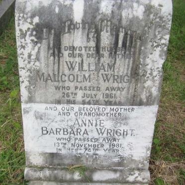 WRIGHT William Malcolm -1961 &amp; Annie Barbara -1981