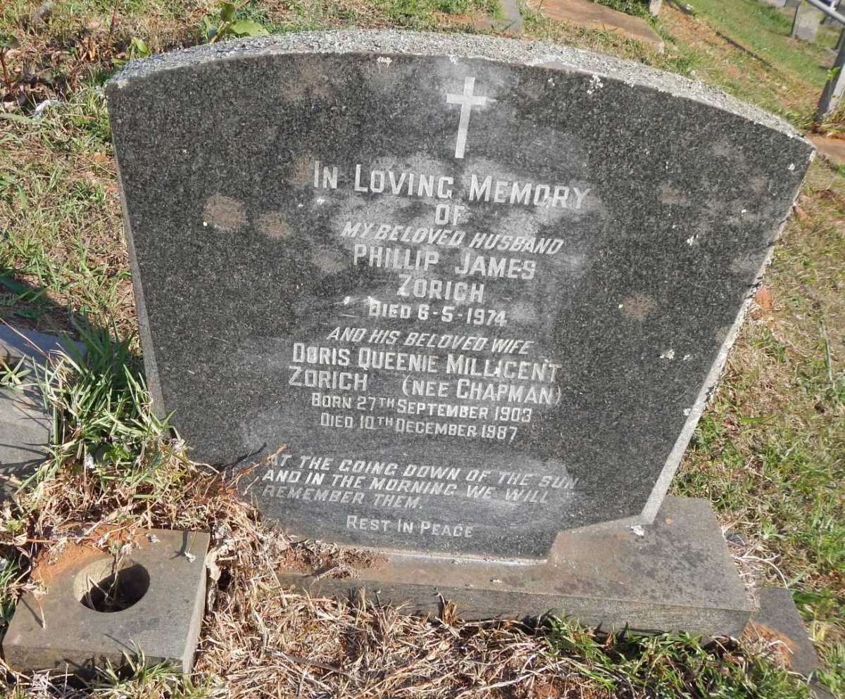 ZORICH Phillip James -1974 &amp; Doris Queenie Millicent CHAPMAN 1903-1987
