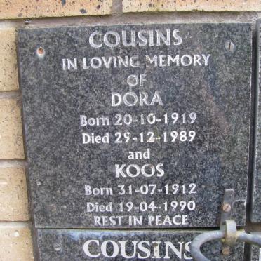 COUSINS Koos 1912-1990 &amp; Dora 1919-1989