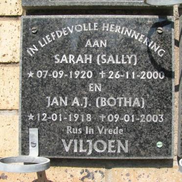VILJOEN Jan A.J. 1918-2003 &amp; Sarah 1920-2000