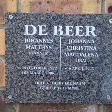BEER Johannes Matthys, de 1922-2008 &amp; Johanna Christina Magdalena 1923-