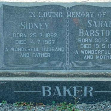 BAKER Sidney 1882-1967 &amp; Sarah Barstowe 1882-1965
