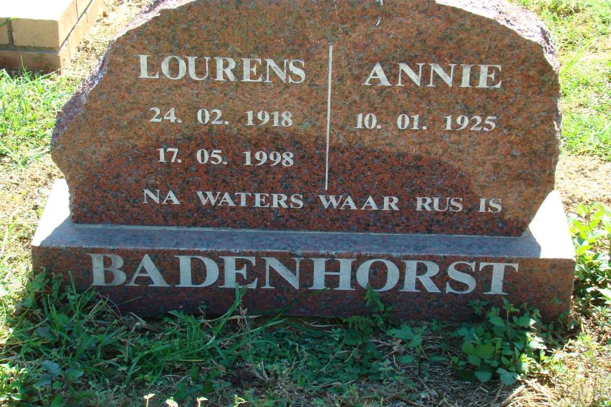 BADENHORST Lourens 1918-1998 &amp; Annie 1925-