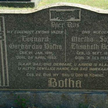 BOTHA Leenard Gerhardus 1881-1952 &amp; Martha Sophia Elisabeth 1890-1959