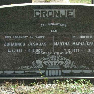 CRONJE Johannes Jesajas 1889-1972 &amp; Martha Maria MEYER 1897-1978
