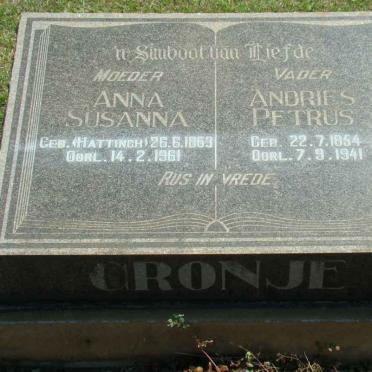 CRONJE Andries Petrus 1854-1941 &amp; Anna Susanna HATTINGH 1863-1961