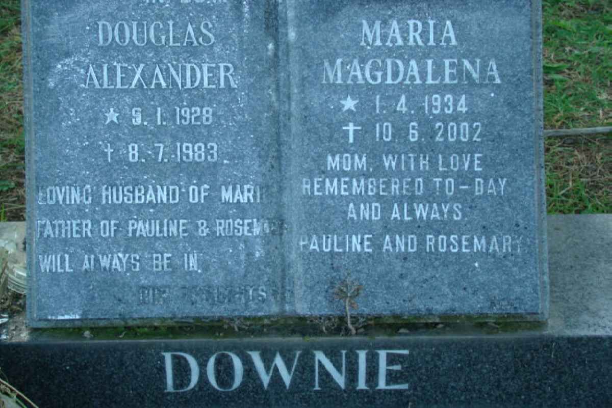DOWNIE Douglas Alexander 1928-1983 &amp; Maria Magdalena 1934-2002