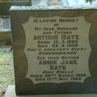 DATE Arthur 1885-1959 &amp; Annie Jane WHELAN 1886-1968