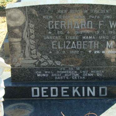 DEDEKIND Gerhard F.W. 1916-1982 &amp; Elizabeth M. 1922-2003