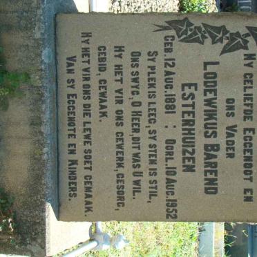 ESTERHUIZEN Lodewikus Barend 1881-1952