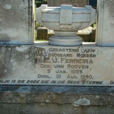 FERREIRA M.E.J. nee VAN ROOYEN 1855-1940