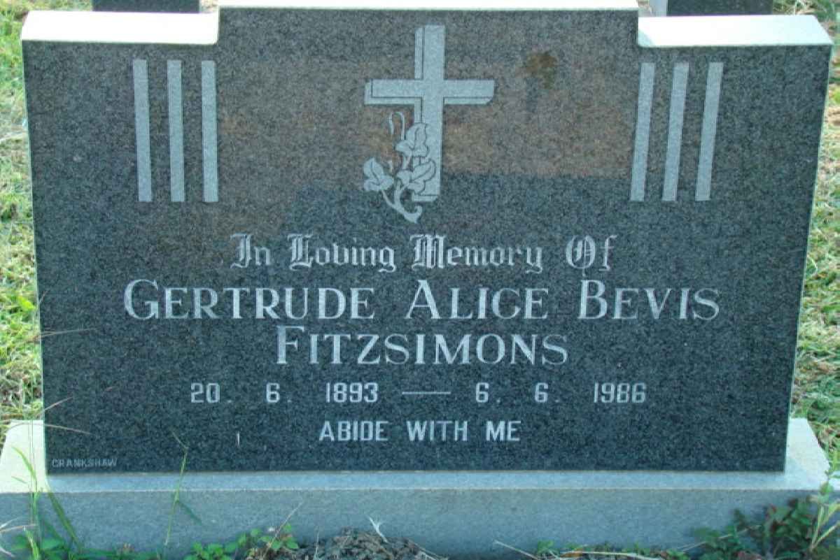 FITZSIMONS Gertrude Alice Bevis 1893-1986