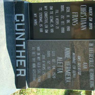 GUNTHER Christiaan Frans 1910-1998 &amp; Annie Hermiena Aletta 1920-2001
