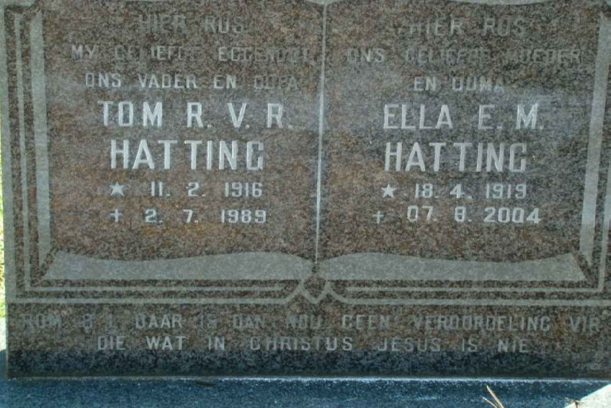 HATTING Tom R.V.R. 1916-1989 &amp; Ella E.M. 1919-2004
