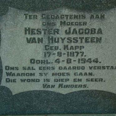 HUYSSTEEN Hester Jacoba, van nee KAPP 1877-1944