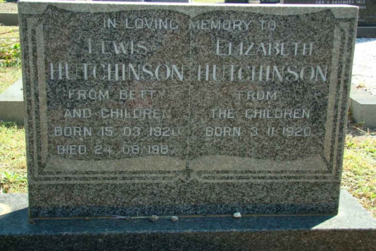 HUTCHINSON Lewis  1920-1987 &amp; Elizabeth 1920-