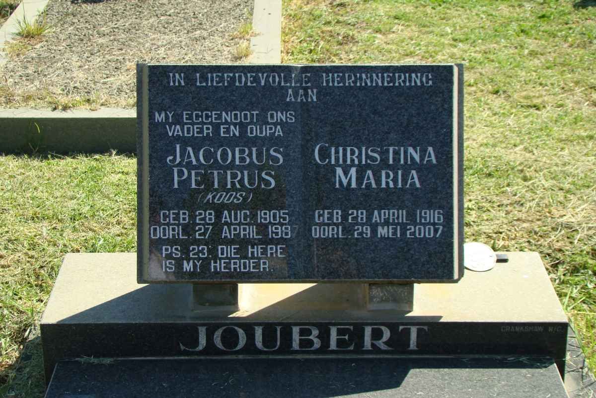 JOUBERT Jacobus Petrus 1905-1987 &amp; Christina Maria 1916-2007