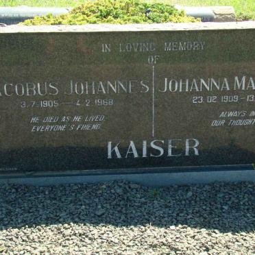 KAISER Jacobus Johannes 1905-1968 &amp; Johanna Magdalena 1909-1989