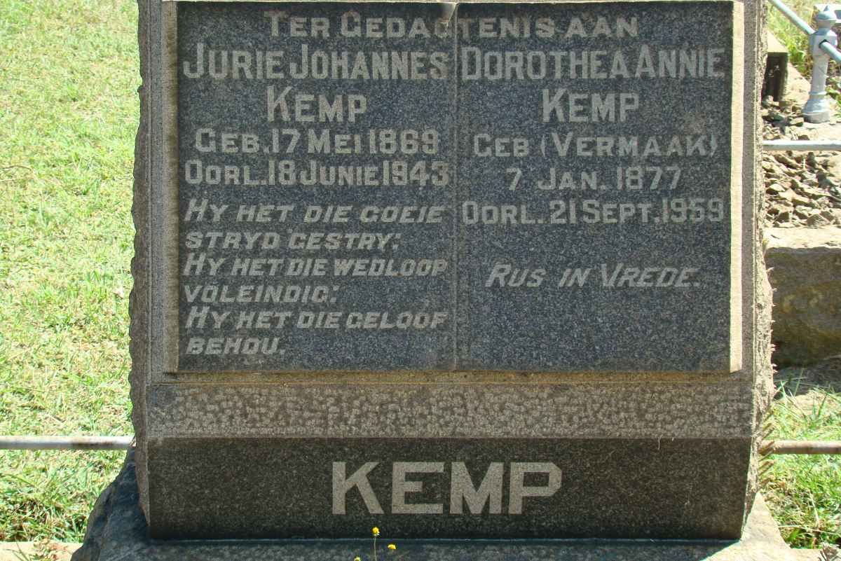 KEMP Jurie Johannes 1869-1943 &amp; Dorothea Annie VERMAAK 1877-1959