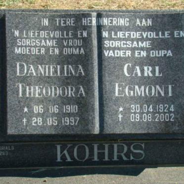 KOHRS Carl Egmont 1924-2002 &amp; Danielina Theodora 1910-1997