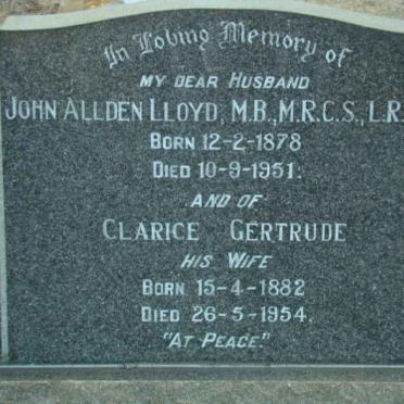 LLOYD John Allden 1878-1951 &amp; Clarice Gertrude 1882-1954