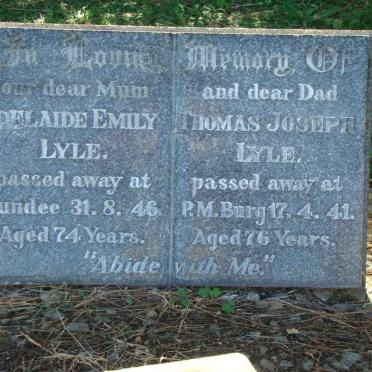LYLE Thomas Joseph -1941 &amp; Adelaide Emily -1946