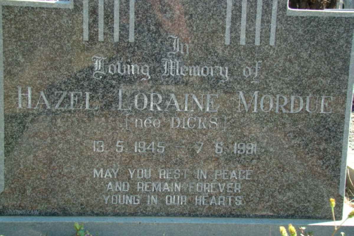 MORDUE Hazel Loraine nee DICKS 1945-1991
