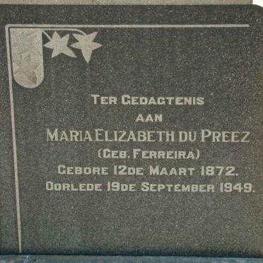 PREEZ Maria Elizabeth, du nee FERREIRA 1872-1949