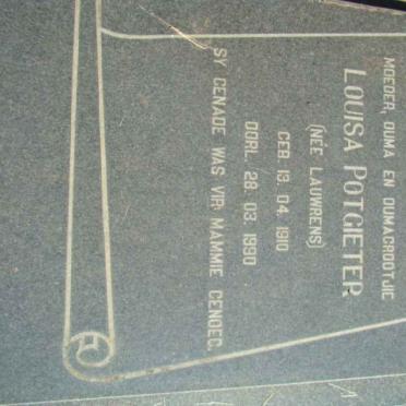 POTGIETER Louisa nee LAUWRENS 1910-1990