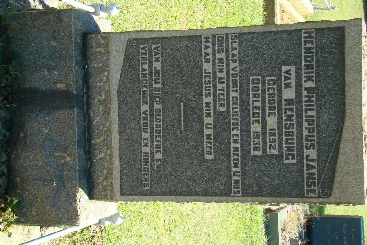 RENSBURG Hendrik Philippus, Janse van 1892-1936