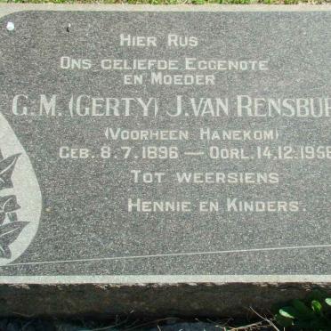RENSBURG G.M., Janse van nee HANEKOM 1896-1958