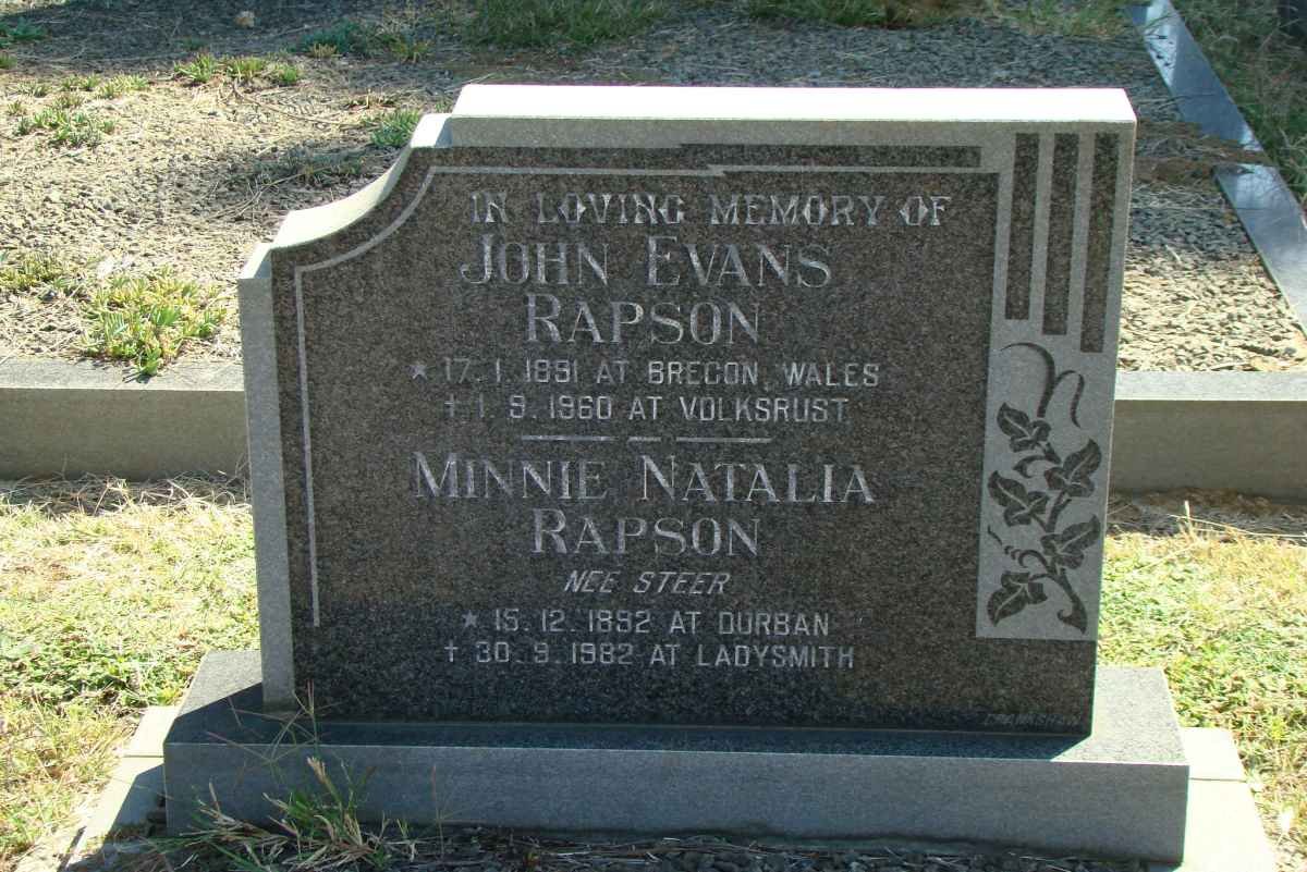 RAPSON John Evans 1891-1960 &amp; Minnie Natalia STEER 1892-1982