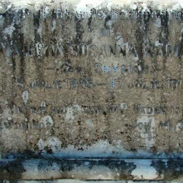 RAMAGE Martha Susanna nee SNYMAN 1895-1919