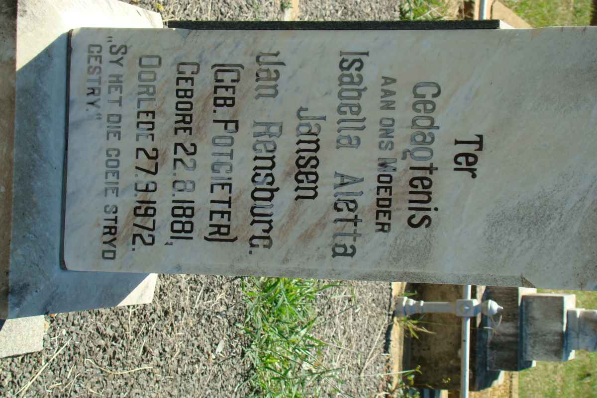RENSBURG Isabella Aletta, Jansen van nee POTGIETER 1881-1972