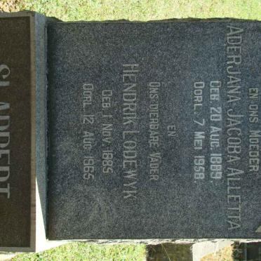 SLABBERT Hendrik Lodewyk 1885-1965 &amp; Aderjana Jacoba Alletta 1889-1958