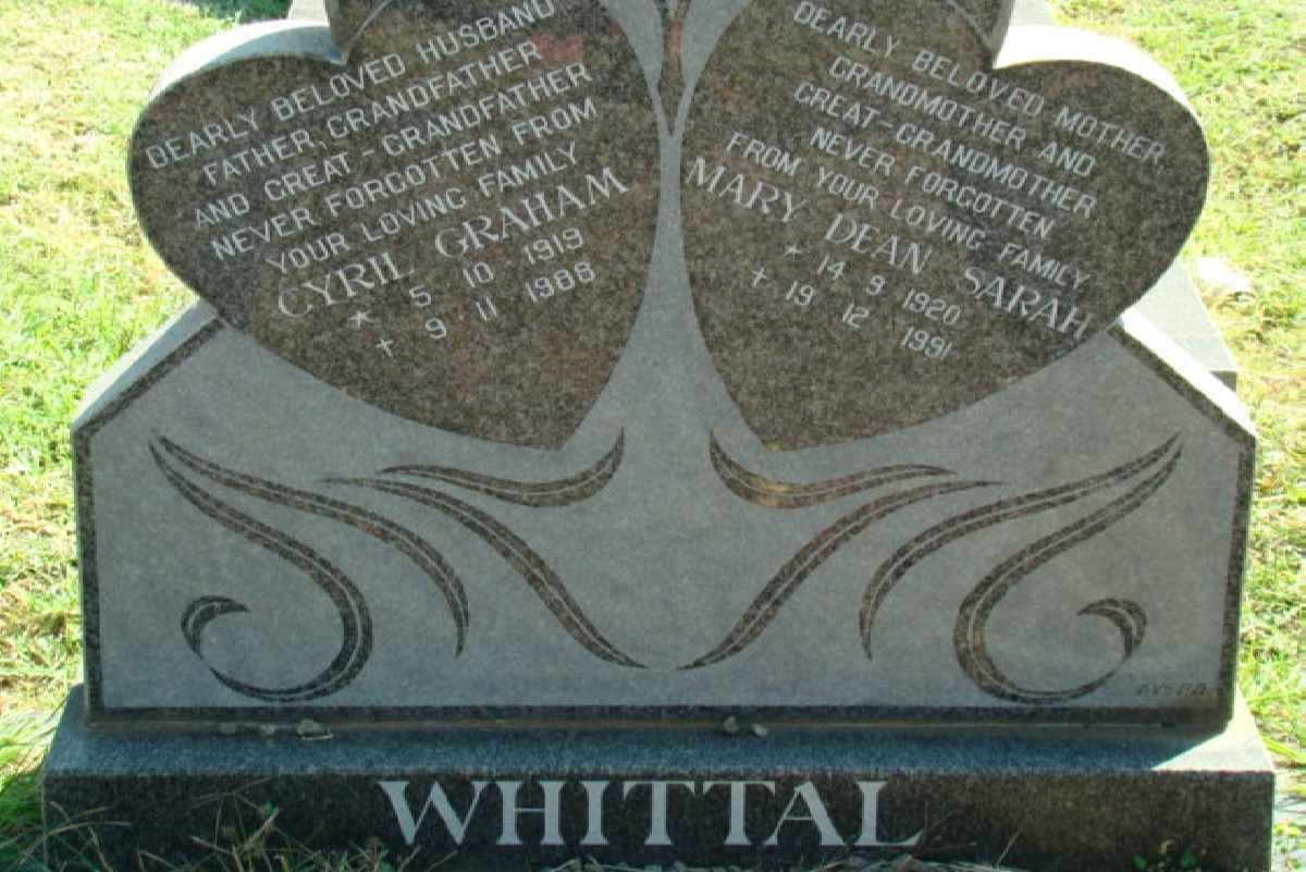 WHITTAL Cyril Graham 1919-1988 &amp; Mary Dean Sarah 1920-1991