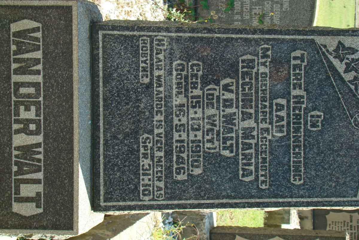 WALT Regina Maria, van der nee DE WET 1910-1946