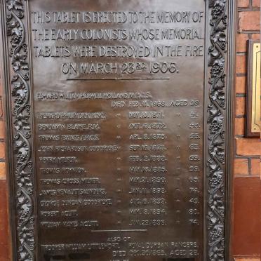 4. In memory of those whose memorial tablets were destroyed during the fire in 1906. See list of names.