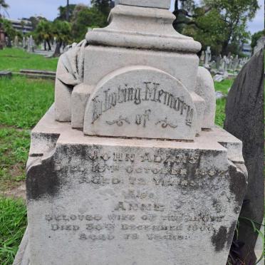 ADAMS John -1882 & Anne -1900