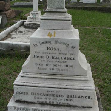 BALLANCE John Descarrieres -1910 &amp; Rosa Ballance -1896 :: BALLANCE Arthur Descarrieres -1963