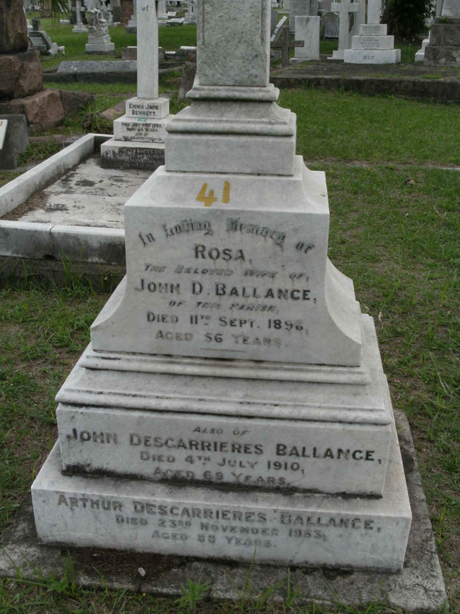 BALLANCE John Descarrieres -1910 &amp; Rosa Ballance -1896 :: BALLANCE Arthur Descarrieres -1963