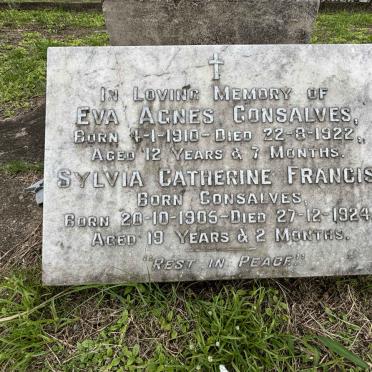 GONSALVES Eva Agnes 1910-1922 :: FRANCIS Sylvia Catherine nee GONSALVES 1905-1924