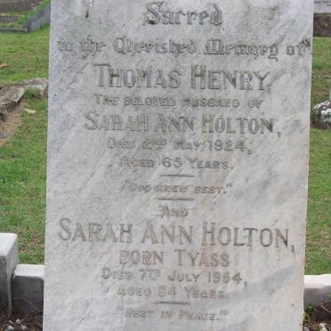 HOLTON Thomas Henry -1924 & Sarah Ann TYASS -1954