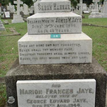JAYE Sarah Hannah  -1899 :: JAYE Marion Frances  -1944