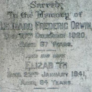 ORWIN Leonard Frederic -1920 &amp; Elizabeth -1941