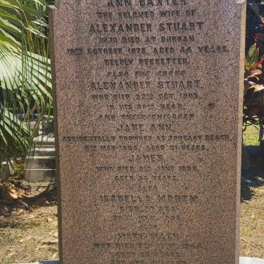 STUART Alexander -1905 & Ann Baxter -1878 :: STUART Jane Ann -1888 :: STUART James -1898 :: MORTY Isabella -1905 :: STUART Robert Baxter -1949 & Mary Ellen -1944